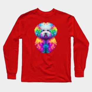 Fluffy Bichon Frisé Dog Stencil Design Long Sleeve T-Shirt